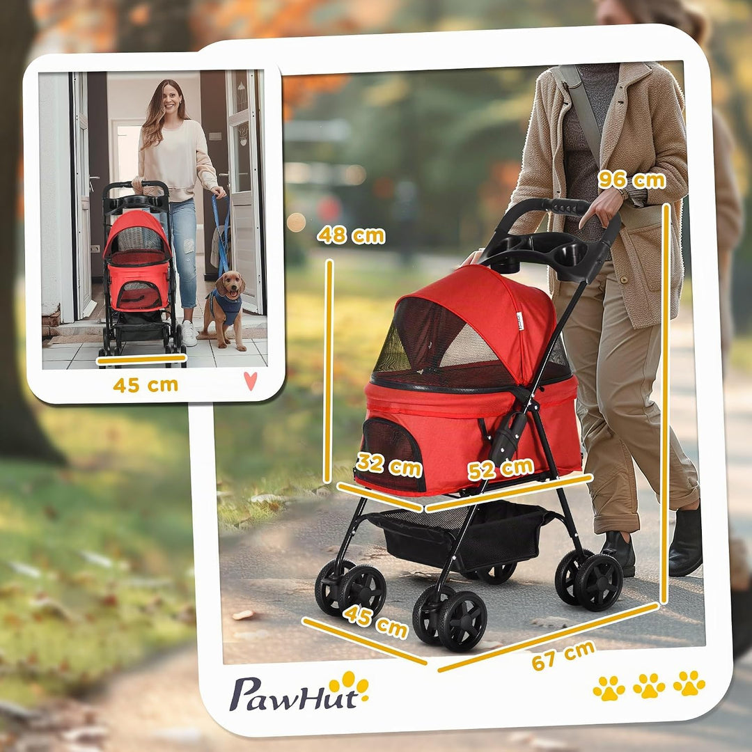 PawHut Hundewagen Hundebuggy klappbar für Hunde &amp; Katzen bis 4 kg Katzenbuggy mit Netzfenster Aufbew