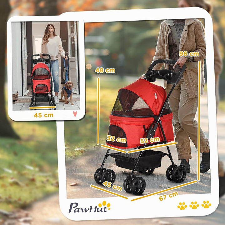 PawHut Hundewagen Hundebuggy klappbar für Hunde &amp; Katzen bis 4 kg Katzenbuggy mit Netzfenster Aufbew