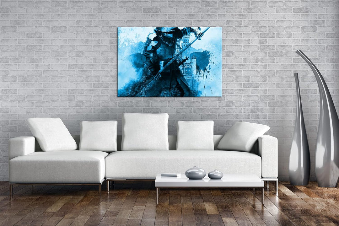 deyoli Mittelalter - Illustration Format: 80x60 Effekt: Monocrome Blau als Leinwandbild, Motiv ferti