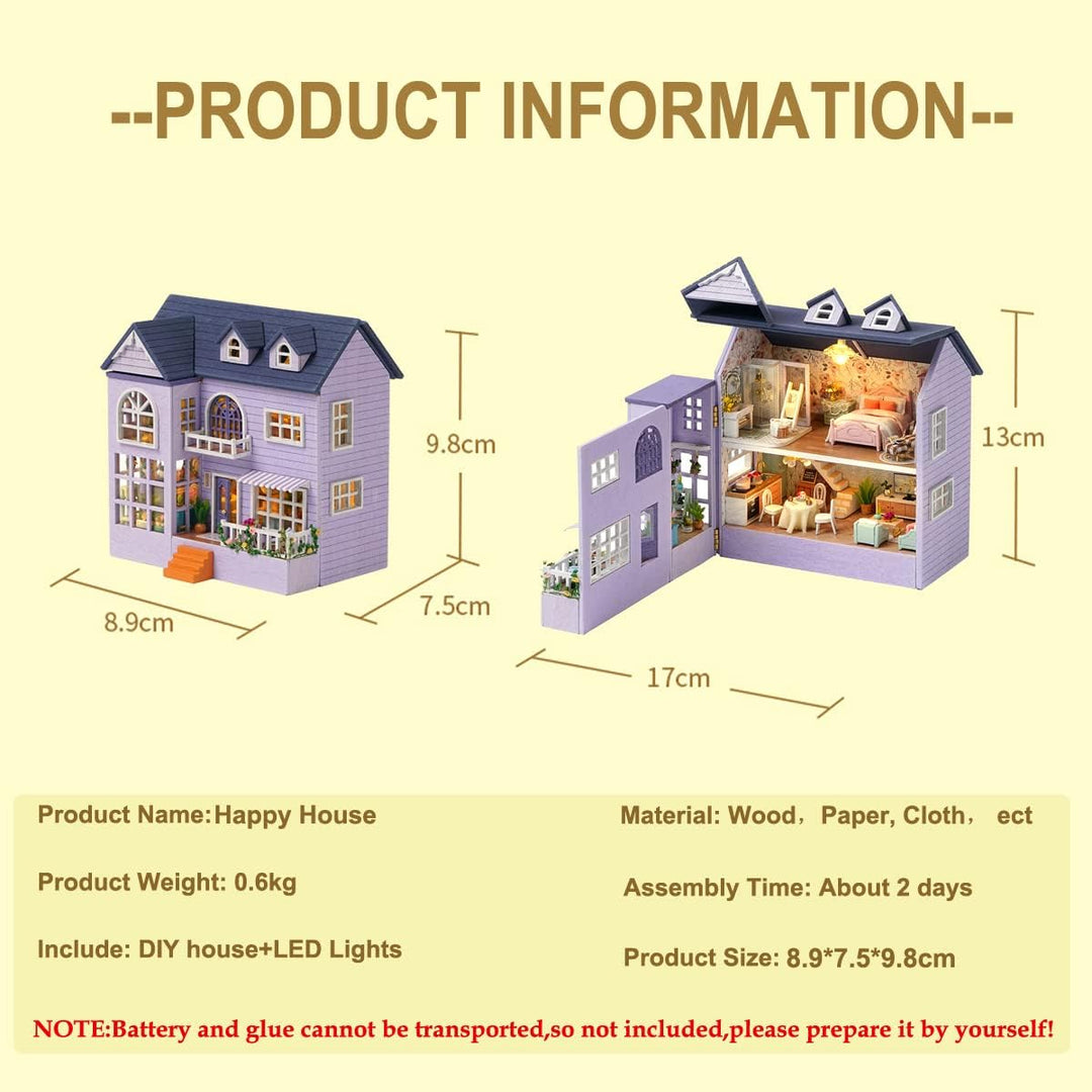 CUTEROOM DIY Miniatur Haus Puppenhaus Kit Puppenhaus Miniatur mit Möbeln und LED-Licht Miniatur Haus