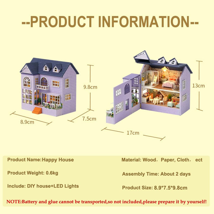 CUTEROOM DIY Miniatur Haus Puppenhaus Kit Puppenhaus Miniatur mit Möbeln und LED-Licht Miniatur Haus