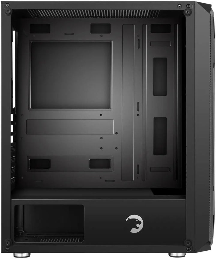 GAMEPOWER Aura Gaming PC-Gehäuse – ATX-Desktop-Case mit gehärtetem Glas, 4X 120mm Lüfter (ohne RGB),