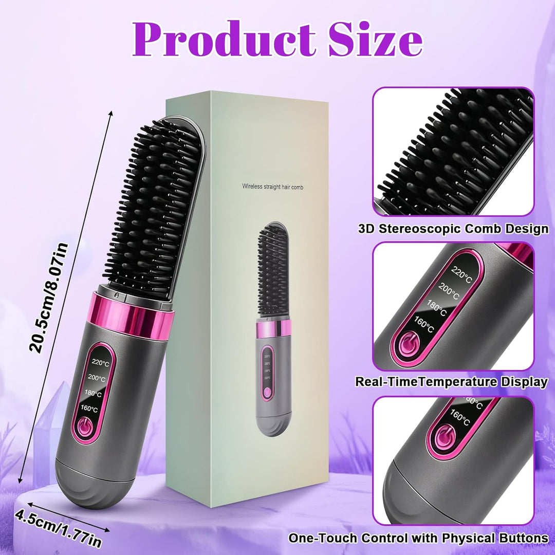 Glättbürste Kabellos, Stylingbürste Für Kurze Langes Haare, Haarglätter Bürste Kabellos mit 4 Wärmes