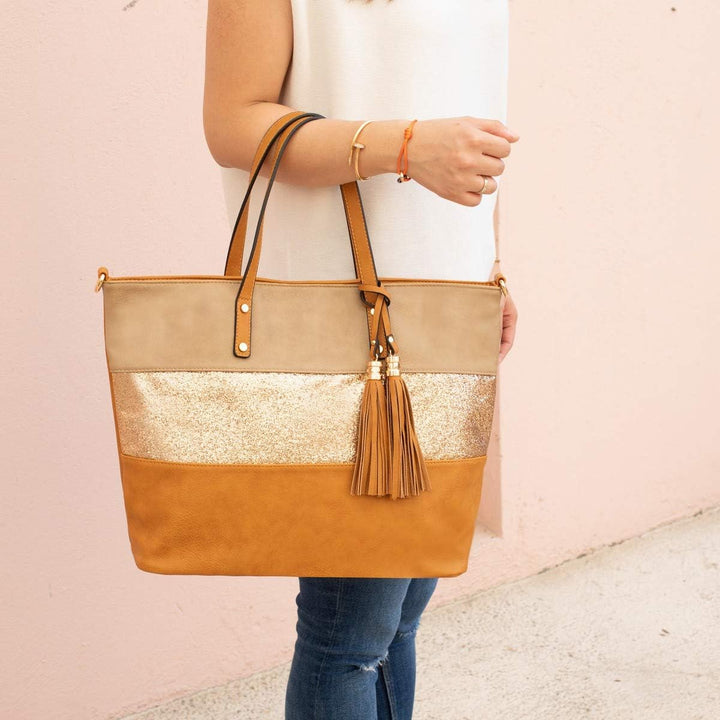 CRAZYCHIC - Damen Streifen Pailletten Handtasche - Tote Shopper Weiches PU Leder - Schultertasche Um