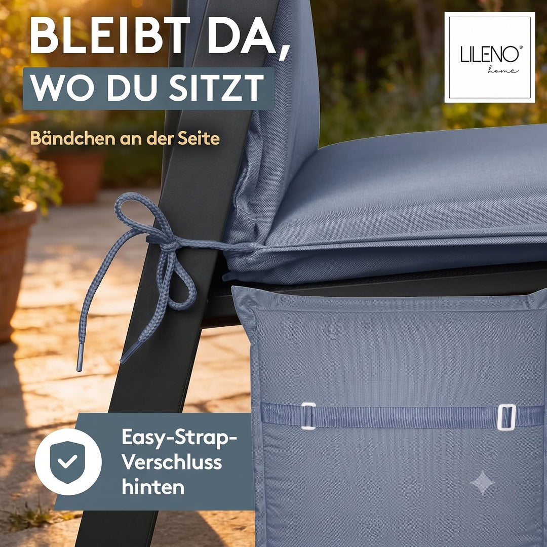 LILENO HOME Gartenstuhl Auflagen als [2er Set - Hochlehner] in Jeans Neu - Bequeme Liegen als Sitzau