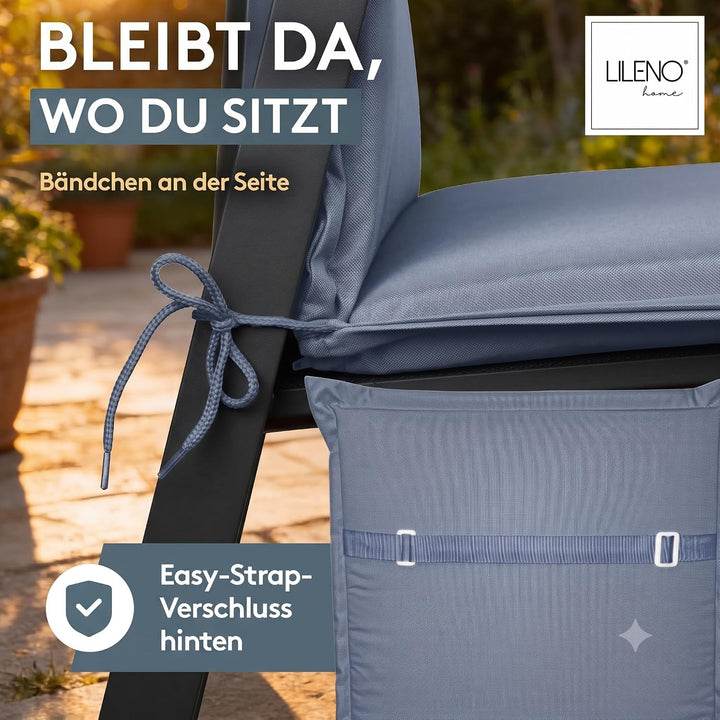 LILENO HOME Gartenstuhl Auflagen als [2er Set - Hochlehner] in Jeans Neu - Bequeme Liegen als Sitzau