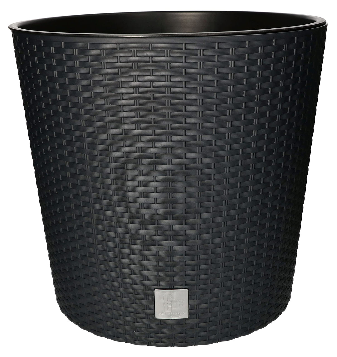 KOTARBAU® Blumentopf Ø 400x375mm Rattandesign Rund mit Innentopf Anthrazit, 400x375mm