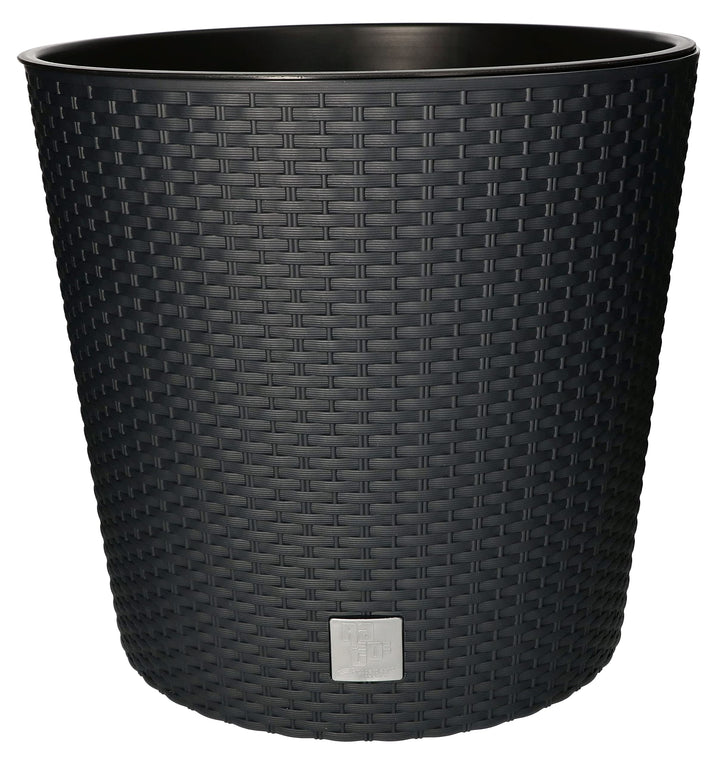 KOTARBAU® Blumentopf Ø 400x375mm Rattandesign Rund mit Innentopf Anthrazit, 400x375mm