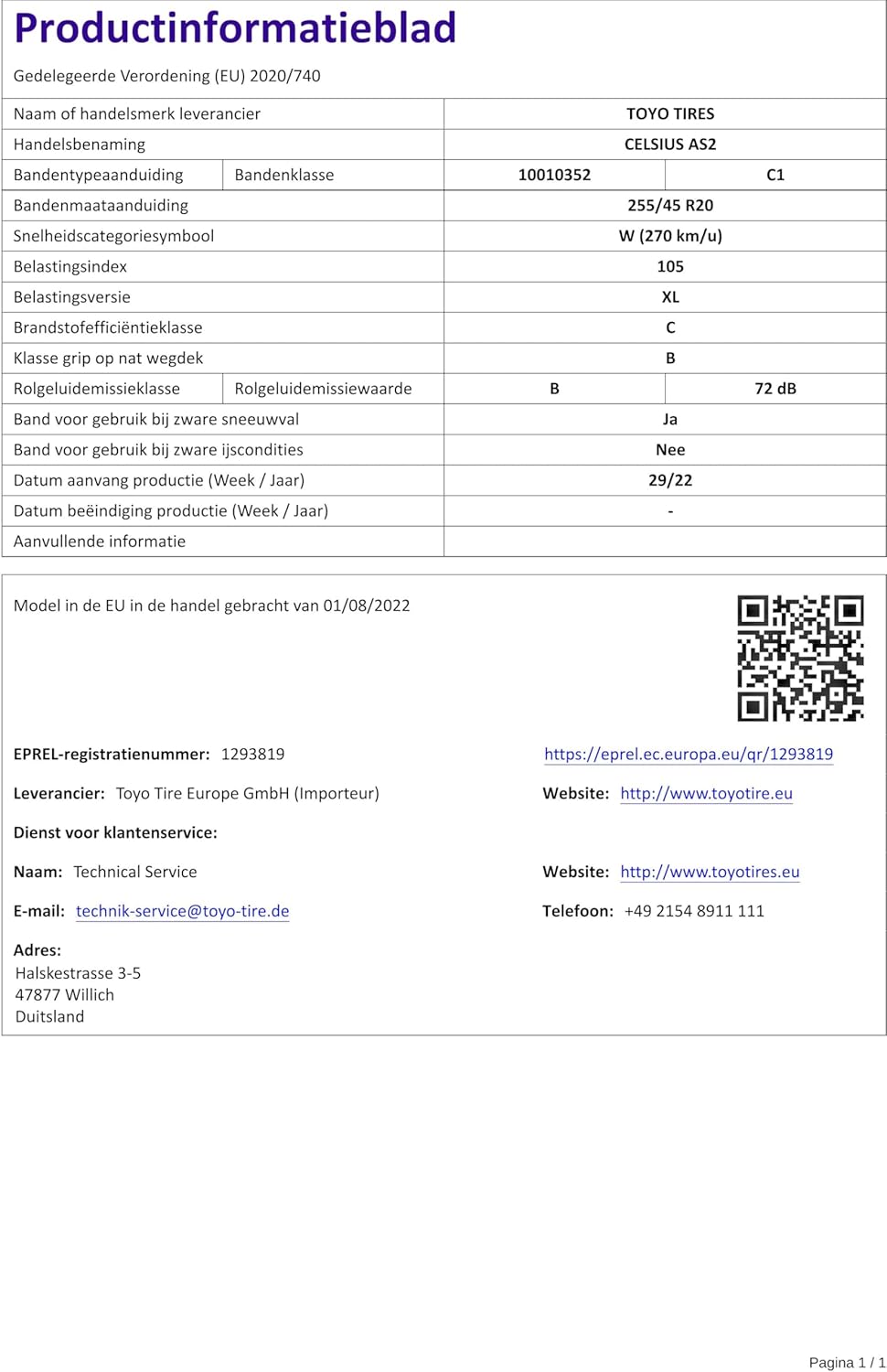 TOYO 255/45 R20 TL 105W CELSIUS AS2 XL MFS BSW M+S 3PM SF Allwetter Ganzjahresreifen