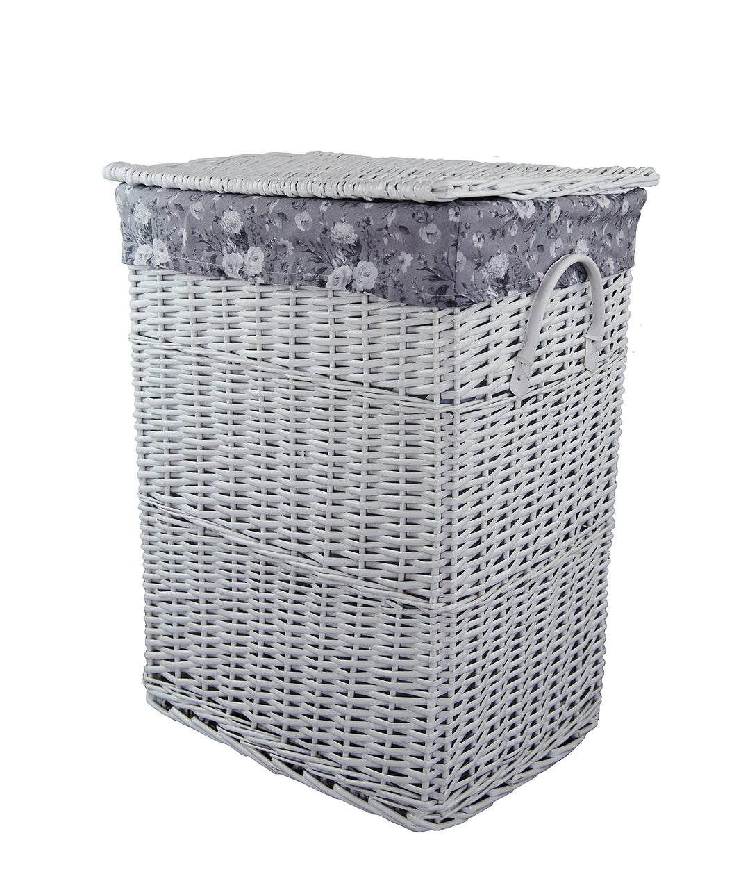 Wäschekorb Wäschetruhe Weide weiss Blumenmuster grau 40x30 H.55