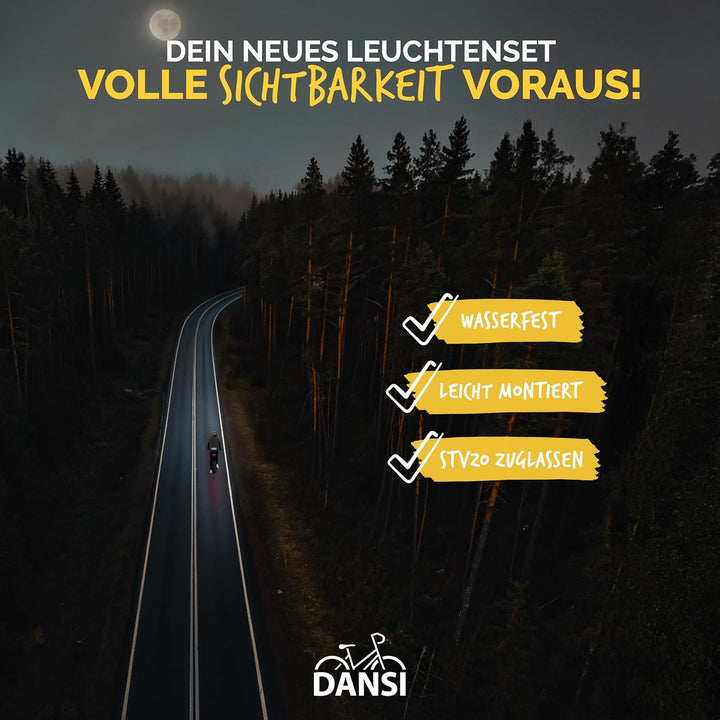 DANSI Ahead 25 Fahrradlicht Set - Fahrrad Licht 25/10 LUX + Rücklicht bis 300m Sichtweite - USB-C Au