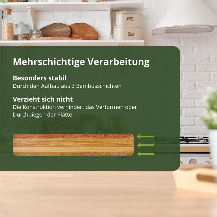 Massives Schneidebrett Küchenbrett Zubereitungsbrett Tranchierunterlage Bambus mit Saftrille Schneid