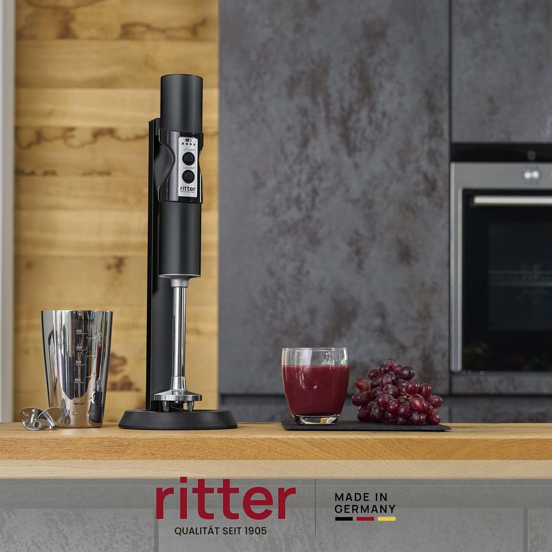 ritter stilo 7 Plus kabelloser Stabmixer, Pürierstab mit Akku aus Vollmetall, Made in Germany, Schwa