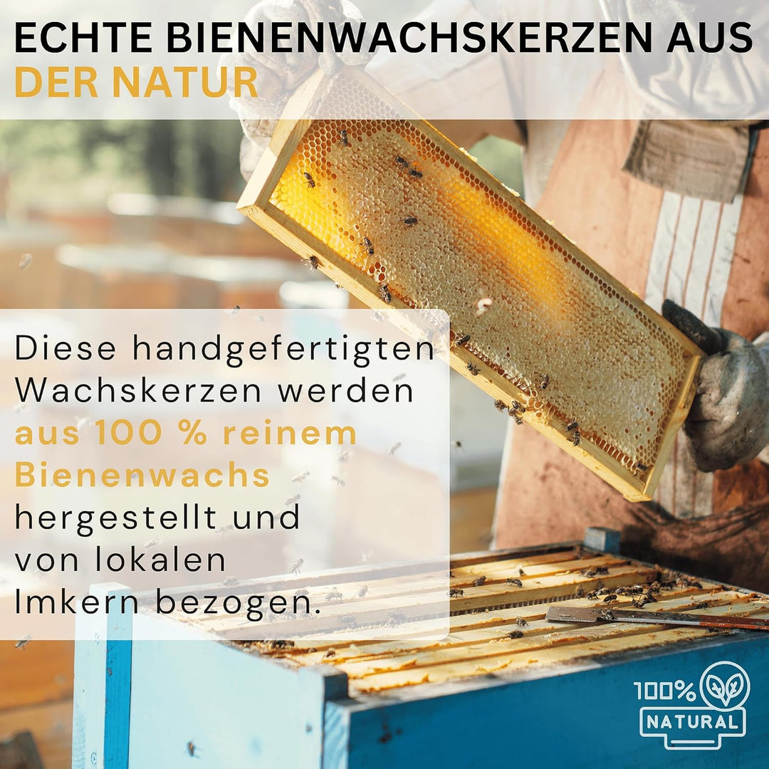 Danilovo Stabkerzen Bienenwachskerzen 4 Stück – Natürliche, Nachhaltige, Lang Brennende Bienenwachsk