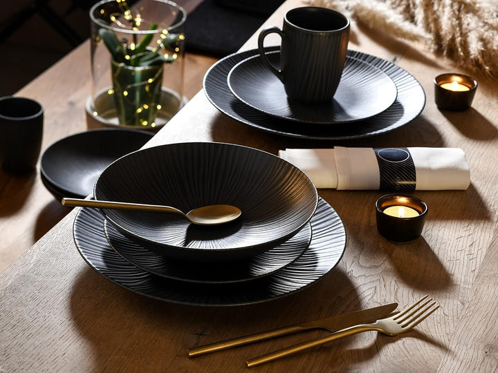 CreaTable, 20537, Serie VESUVIO Black, Geschirrset, Kombiservice 16 teilig