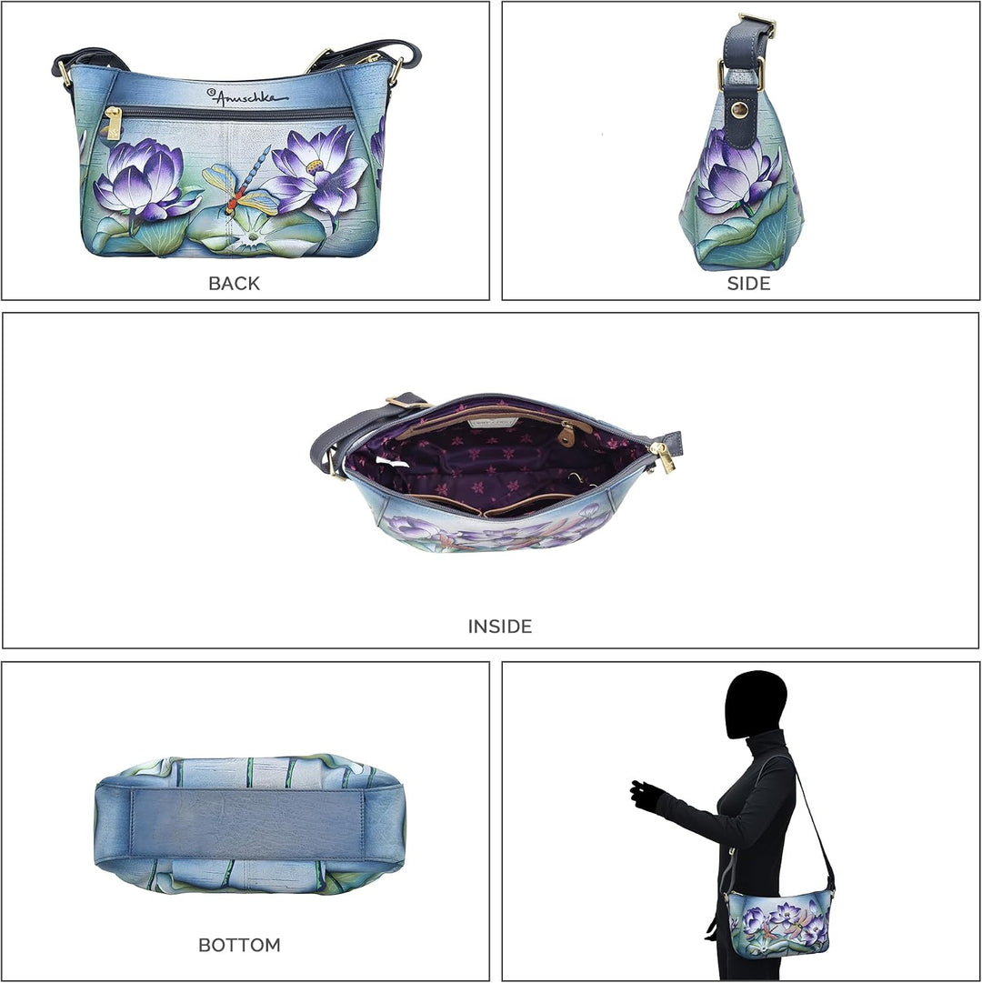 Anuschka Handbemalte Hobo Schultertasche aus Echtleder Tranquil Pond, Tranquil Pond