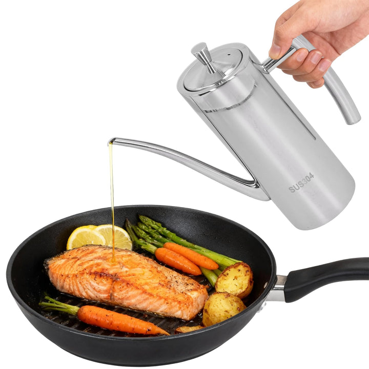 Edelstahl Oil Dispenser Flasche, Olivenöl Pourer Stopper Pot Sojasauce Essig Cruet Drizzler Ölbehält