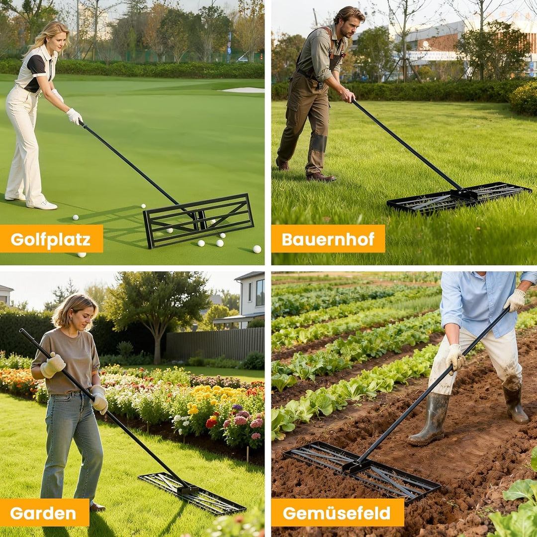 Rasen-Nivellierrechen 75x25cm Rasen Rakel Garten Lawn Leveling rake mit 190cm extra langem Stiel ras