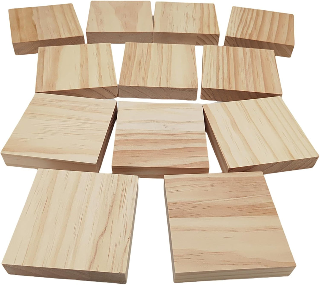 Unlackierte quadratische Holzblöcke zum Basteln, 10 x 10 x 2 cm, blanko, Kiefernholzbretter für Holz