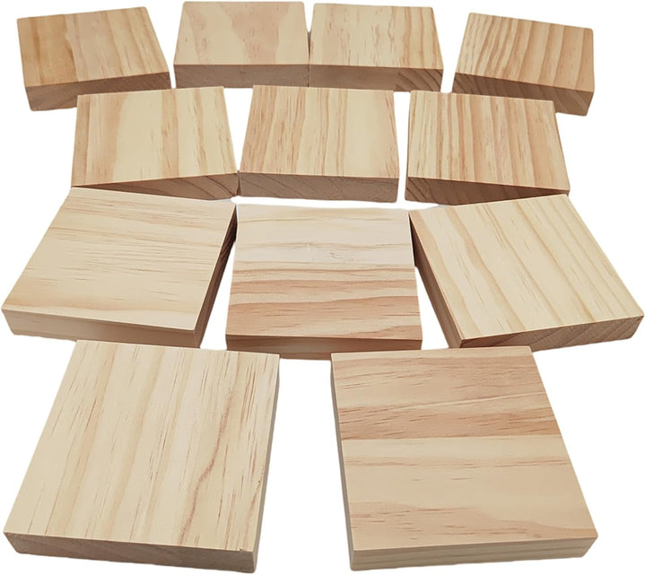 Unlackierte quadratische Holzblöcke zum Basteln, 10 x 10 x 2 cm, blanko, Kiefernholzbretter für Holz