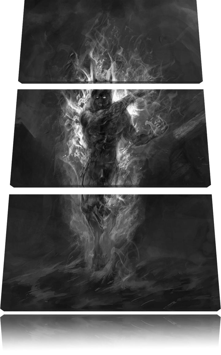 Pixxprint Verdunkelter Dämon des Feuers als Leinwandbild/Grösse: 3 Teilig (120x80 cm) cm/Wandbild/Ku