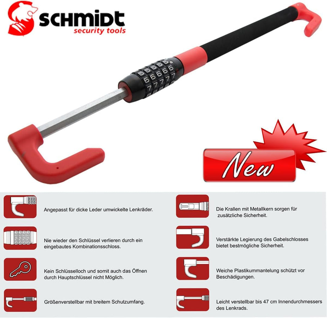 SCHMIDT security tools Pedal-Lenkradschloss LS-2000 49,5-78cm Auto KFZ PKW LKW Diebstahlsicherung Pe
