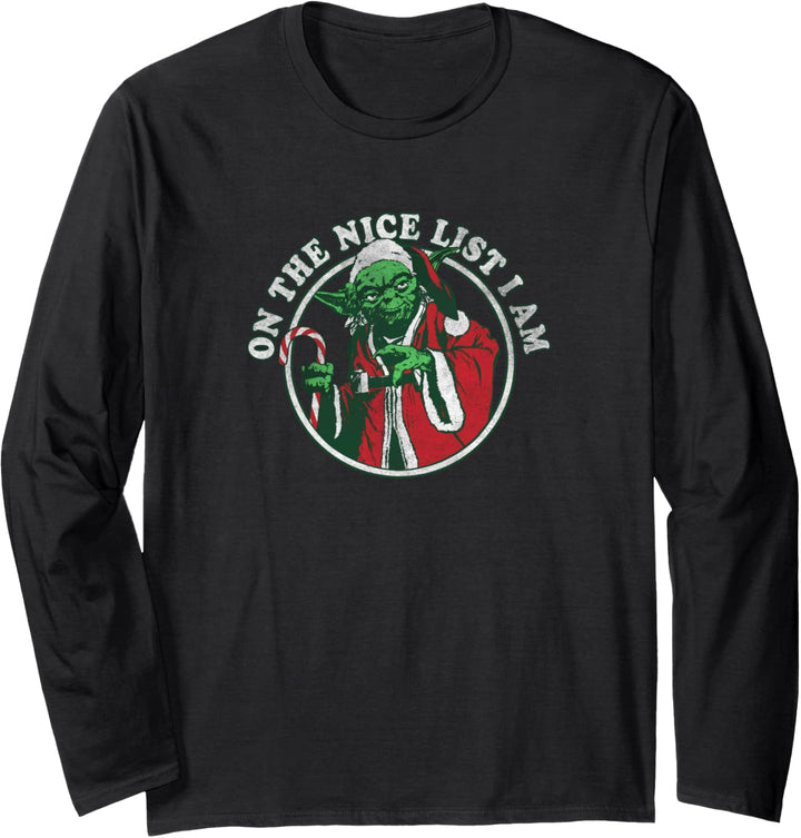 Star Wars Christmas Santa Yoda On The Nice List I Am Langarmshirt