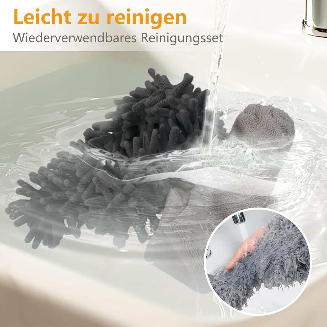 Terafeels 310 cm 5 Stück Staubwedel Lang Teleskop Waschbar, mit 1 Biegbare Eckbesen und 1 Chenille S
