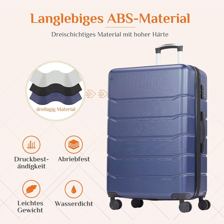 Sweetcrispy Kofferset 3 Teilig Hartschale-Reisekoffer Set ABS+PC Erweiterbar, TSA Schloss, Leise 360