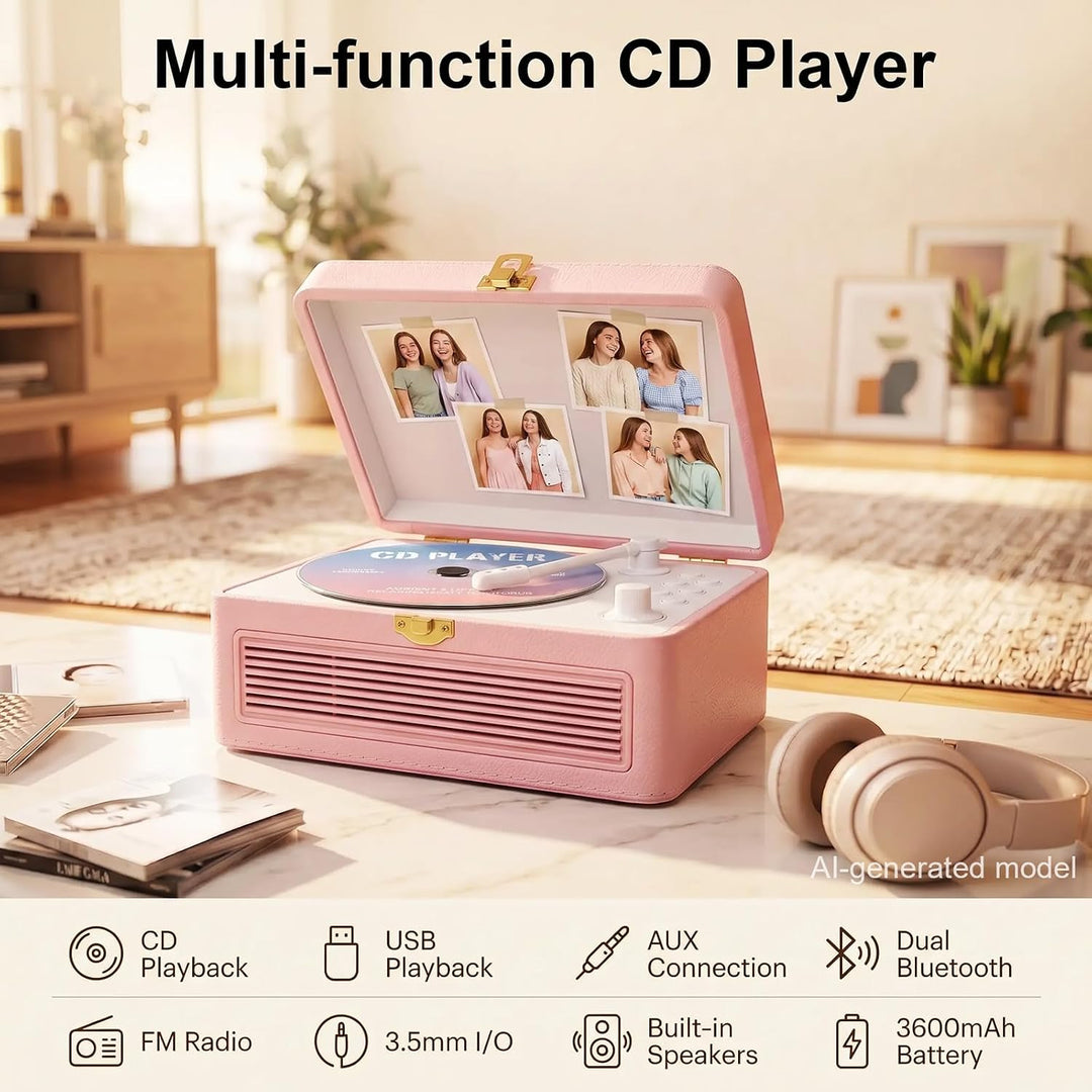 Gueray Tragbarer Bluetooth CD-Player mit Lautsprechern 3600mAh Wiederaufladbarer Vintage CD Spieler