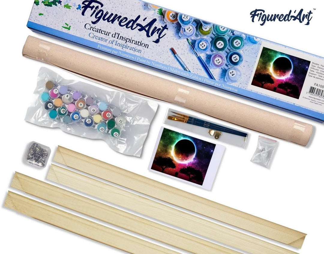 Figured'Art Malen Nach Zahlen Erwachsene Mit Rahmen Farbiger Mond - Paint by Numbers Basteln DIY Bas
