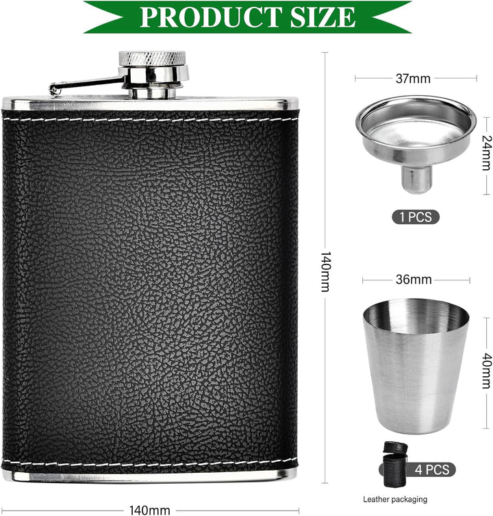 Edelstahl Flachmann 8oz/227ml Flachmann Set Flachmann Leder Flachmann Klein mit Trichter für Spiritu