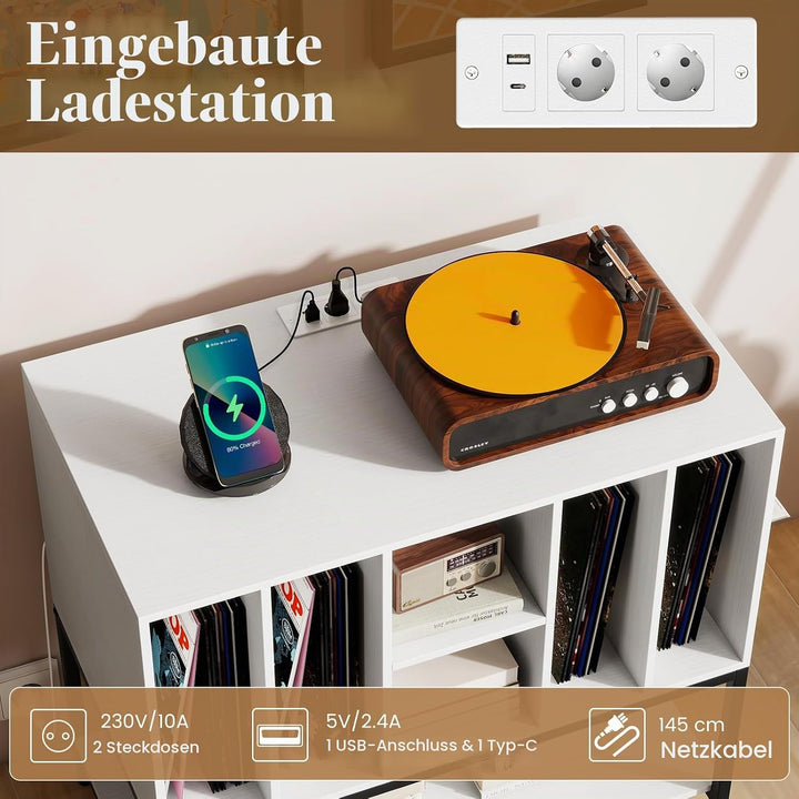 Giantex Plattenspielerständer, Aufbewahrungsschrank für Schallplatten mit Ladestation, 6 Fächer und
