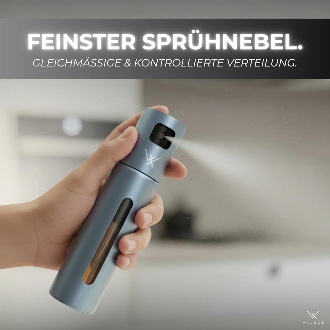 VALUXE® Ölsprüher für Speiseöl & Essig mit UV-Edelstahlmantel & Sprühfilter - Edelstahl Öl-Sprühflas