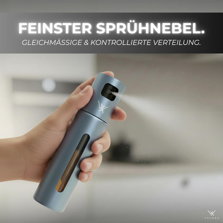 VALUXE® Ölsprüher für Speiseöl & Essig mit UV-Edelstahlmantel & Sprühfilter - Edelstahl Öl-Sprühflas
