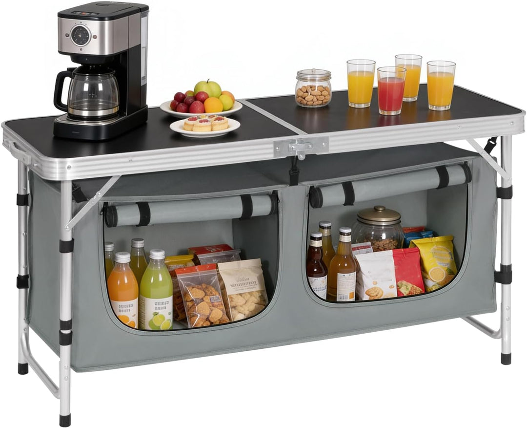WOLTU faltbar Campingschrank Alu Campingtisch Höhenverstellbar mit Stauraum, Outdoor Campingmöbel Kl
