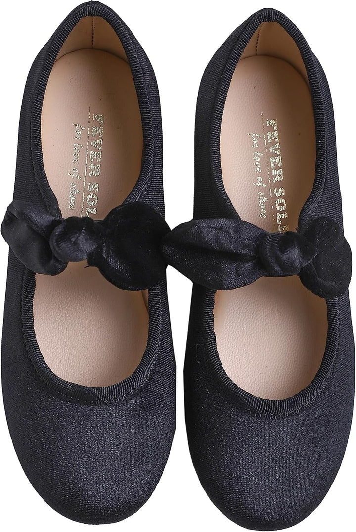 Feversole Girls Cute Dress, Mädchen süsses Kleid Mary Jane Schuhe weiche Party Urlaub Samt Ballerina