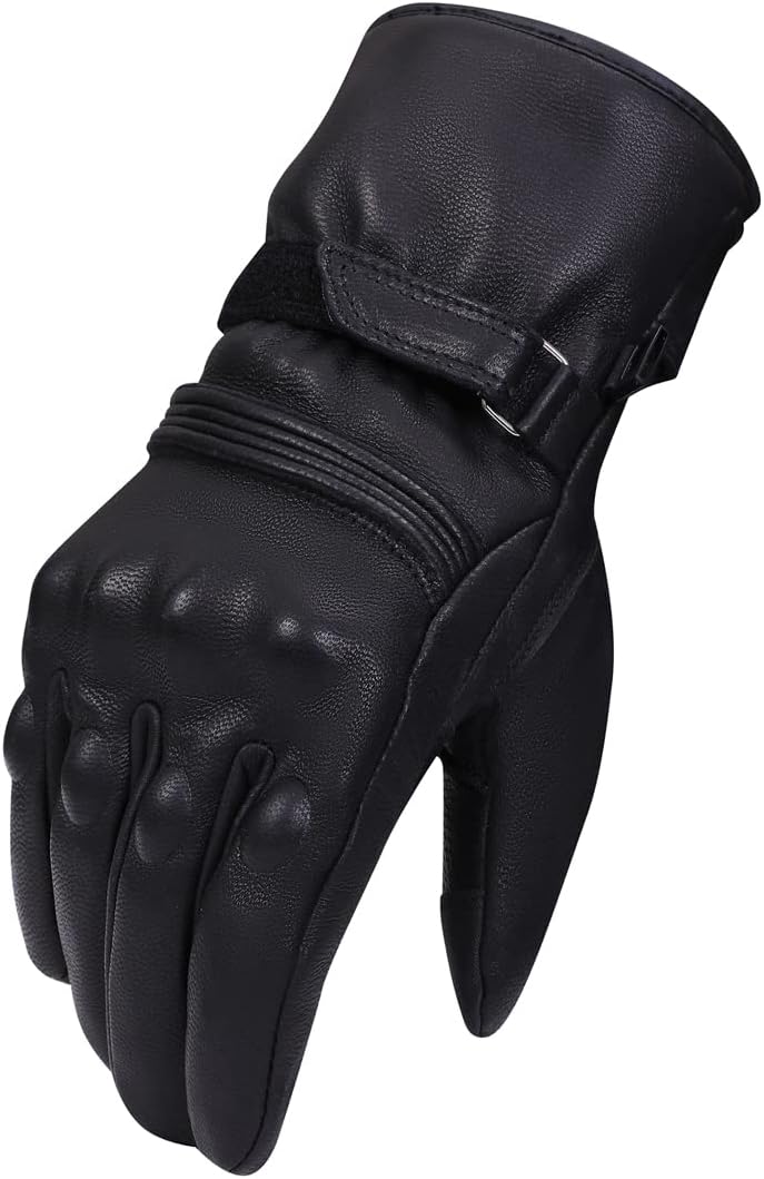 Harssidanzar Herren Winter Motorradhandschuhe,echtes Leder Vollfinger Touchscreen Thermisch gefütter