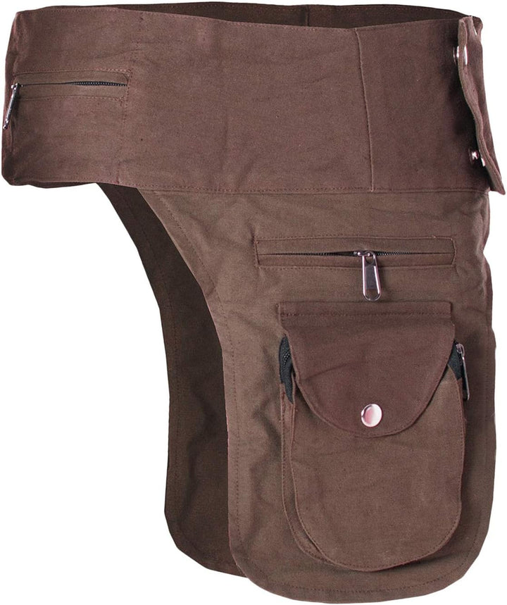 Vishes Hippie Pixie Doppel Holster Hüfttasche Bauchtasche Sidebag Gürtel-Tasche Damen Herren braun,