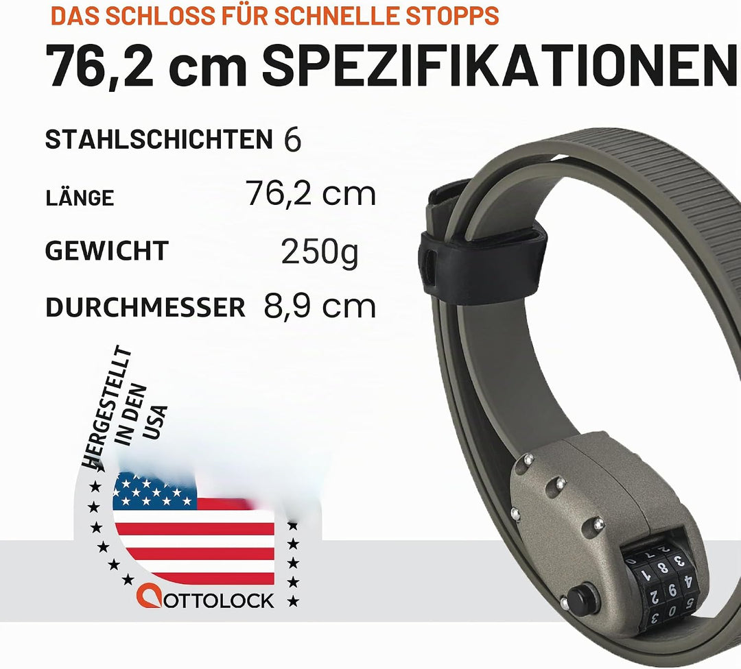 OTTOLOCK HEXBAND Fahrradschloss HEXBAND 76cm Cinch Lock Grey 76cm 30\" Hexband (Gray), 30\" Hexband
