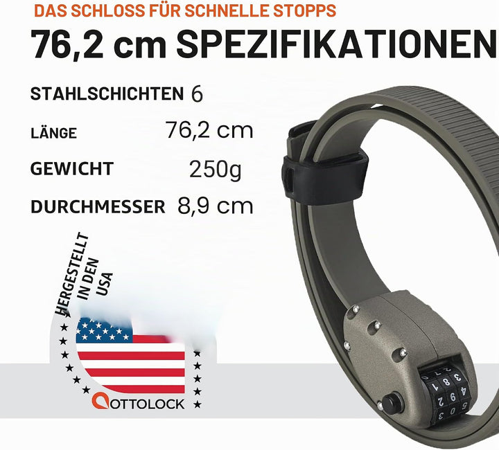 OTTOLOCK HEXBAND Fahrradschloss HEXBAND 76cm Cinch Lock Grey 76cm 30\" Hexband (Gray), 30\" Hexband
