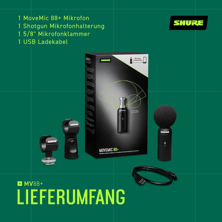 Shure MoveMic 88+ Drahtloses Mikrofon - Professioneller Audio-Recorder für Film-/Feld-Aufnahmen und