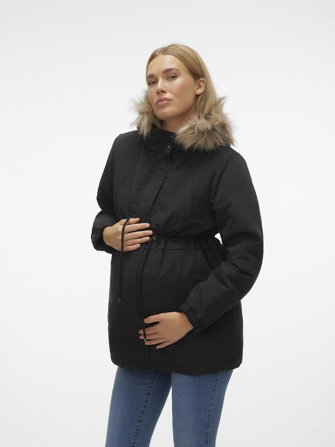 Mama Licious Female Langer Parka Umstands-Jacke XS Schwarz, XS Schwarz