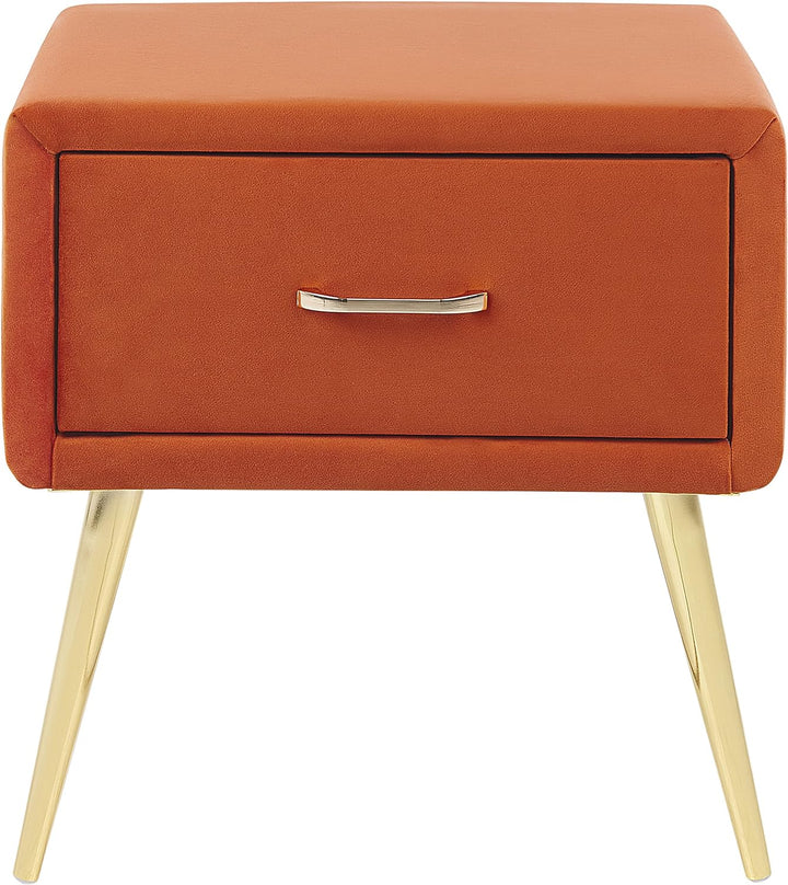 Nachttisch Samtstoff orange mit Schublade Metallgestell gold Modern Glam Flayat