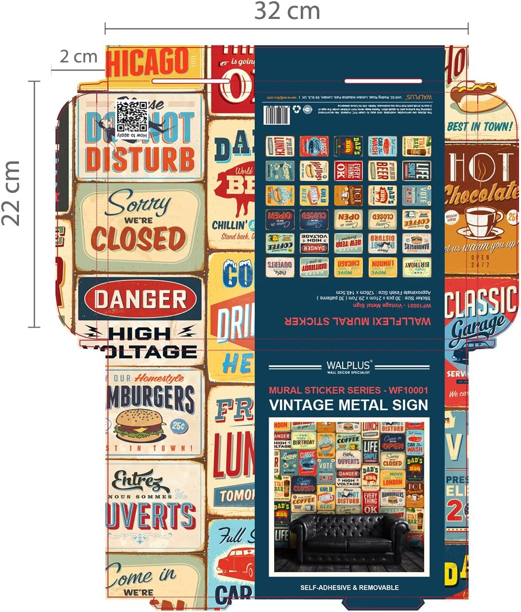 Walplus "Vintage Metall-Zeichen Abnehmbarer Wand Aufkleber Collage, Mehrfarbig, 300 x 280 cm, 2 Stüc