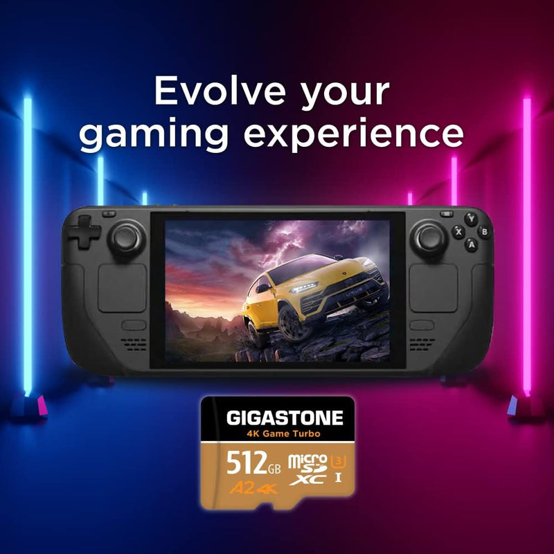 Gigastone 4K Game Turbo 512GB MicroSDXC Speicherkarte und SD Adapter mit A2 App-Leistung bis zu 100/