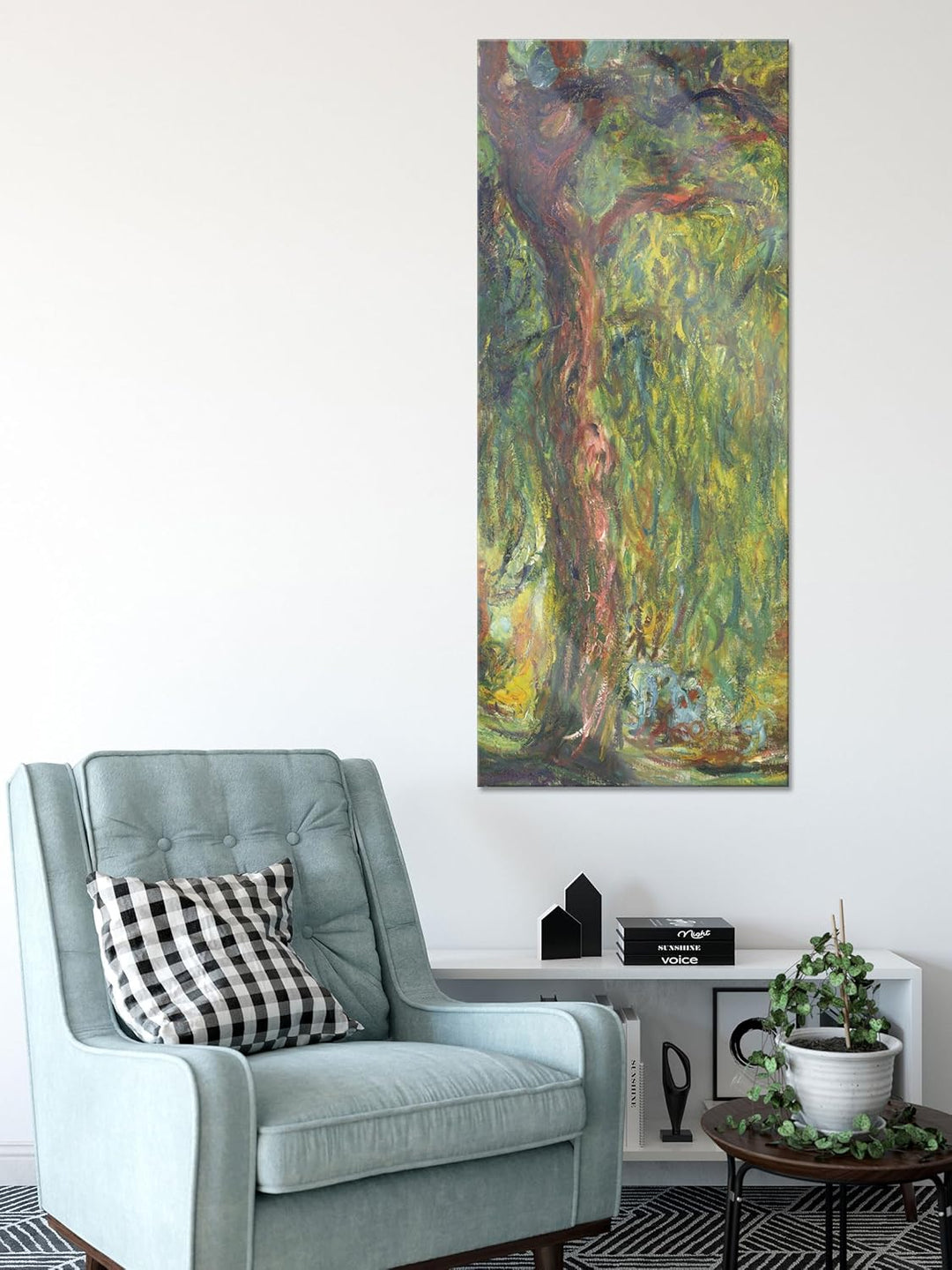 Pixxprint Glasbild Panorama, Wandbild aus Echtglas, Claude Monet - Trauerweide, 100x40 cm, inkl. Auf