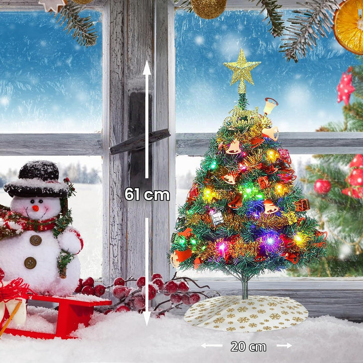 Mini Weihnachtsbaum, 24 "/60cm Tischplatte künstlicher Weihnachtsbaum mit Ornamenten &amp; LED-String-Li
