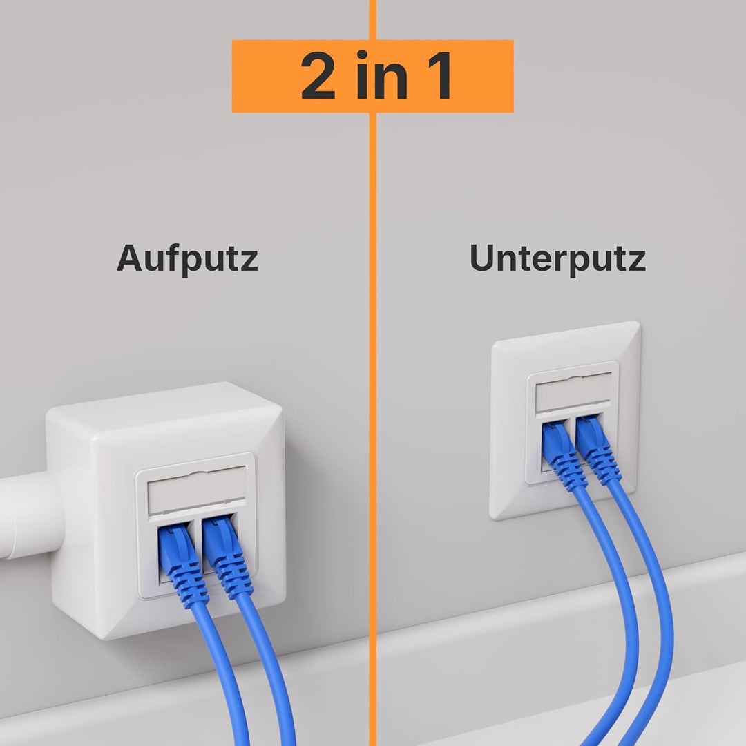 maintec CAT8.1 Universal Netzwerkdose, 40 Gbit/s Ethernet, Aufputz oder Unterputz, 2x RJ45 Keystone