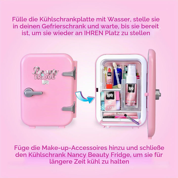 Nancy Beauty Fridge, Puppe, vorbereitet für eine Schönheitsroutine, Make-up-Zubehör mit Kühlschrank,